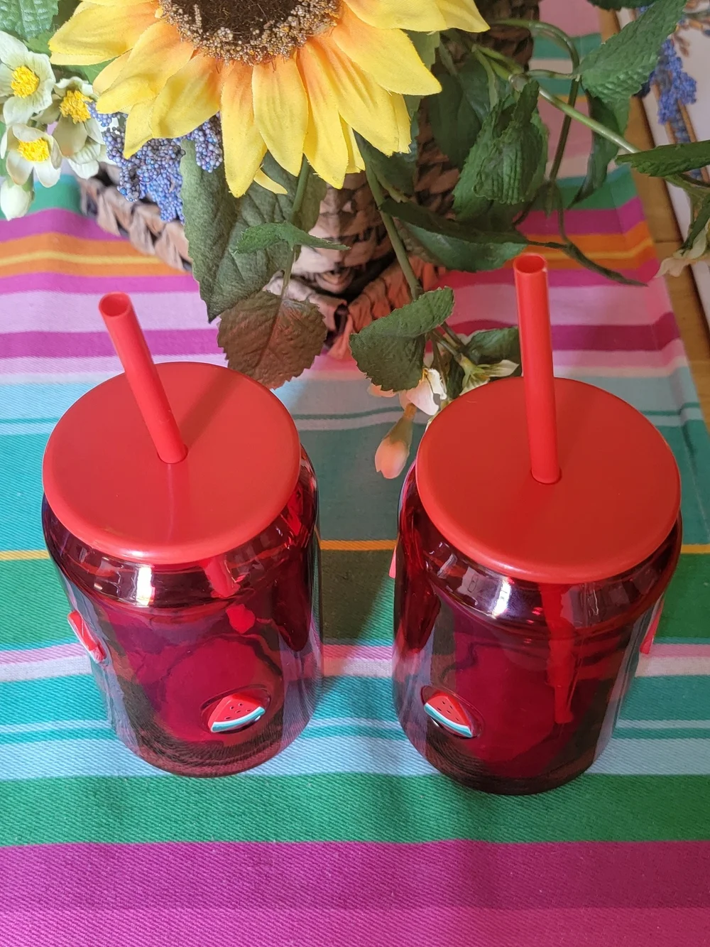 Red Watermelon Mason-Style Tumbler with Straw - Set of 2
